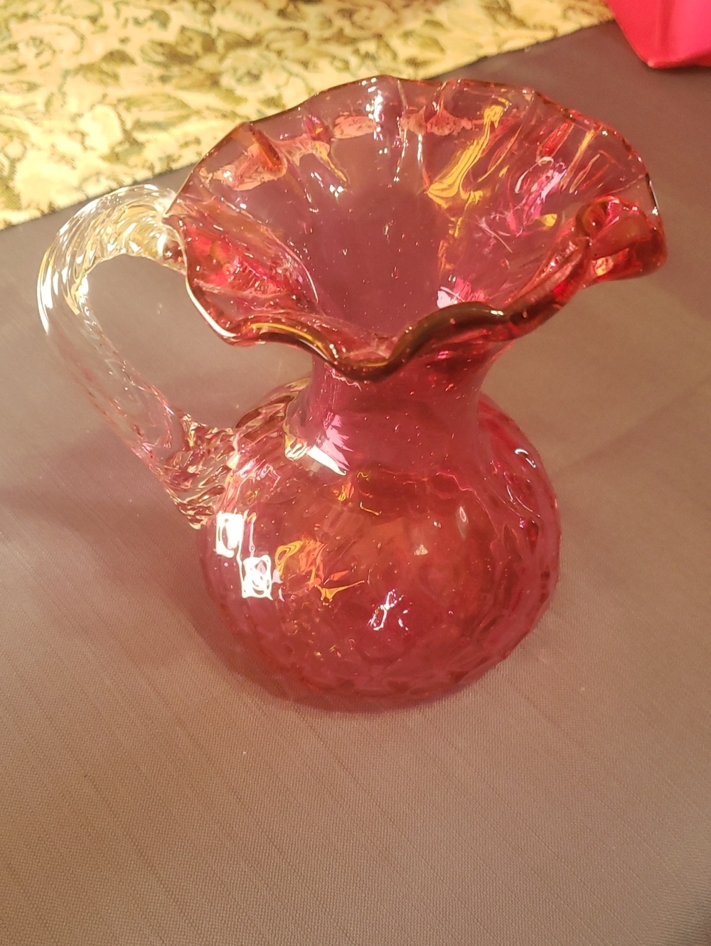 Vintage Cranberry Glass Pitcher: Quilted Pattern, Heritage Style